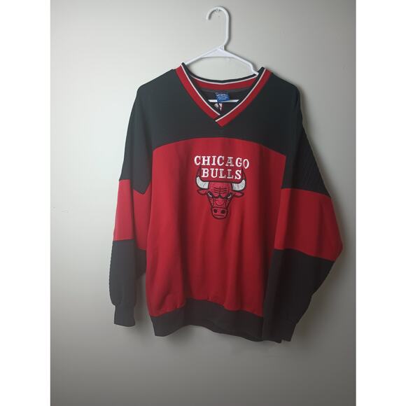 Vtg Pro Player NBA Chicago Bulls Red Crew Neck Sweater Sweatshirt Large - Picture 1 of 5
